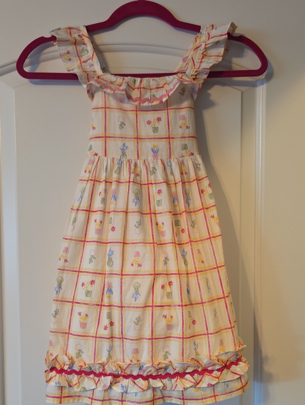 Girls Floral Grid Ruffle Sundress - Pink & Cream. Size 5